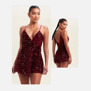 Burgundy Sequin Wrap Dress